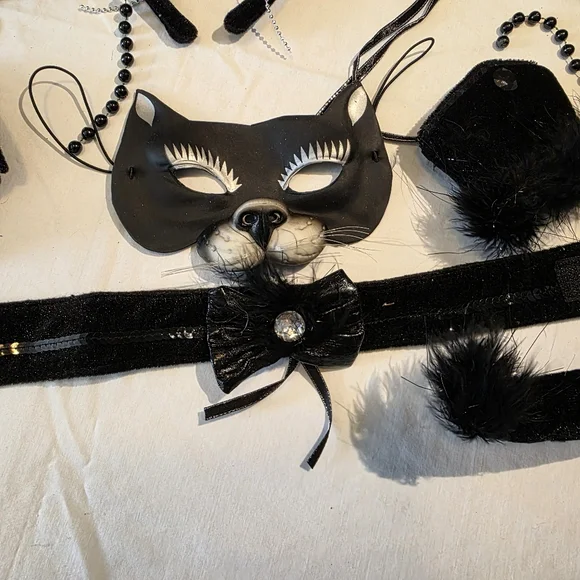 Sexy Kitty Black Cat Vixen Costume Accessory Set 8 Pieces EUC - Picture 7 of 8
